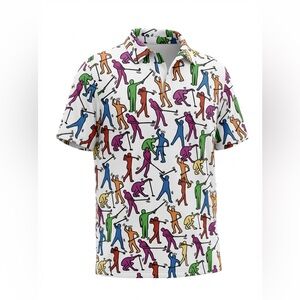 ROYAL & AWESOME MENS GOLF POLO SHIRT WHITE WITH GOLFERS DESIGN ON IT SIZE L